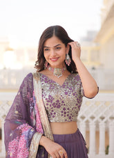 Faux Georgette Wedding Wear Lavender Colour Lehenga Choli
